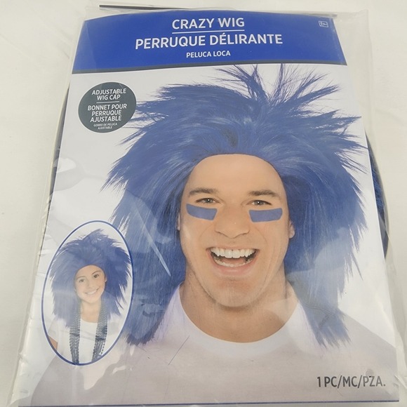 Crazy Wig Costume Assessory Blue Hair Halloween Size Adult Or Kid‎ Rockstar Band - Picture 4 of 4